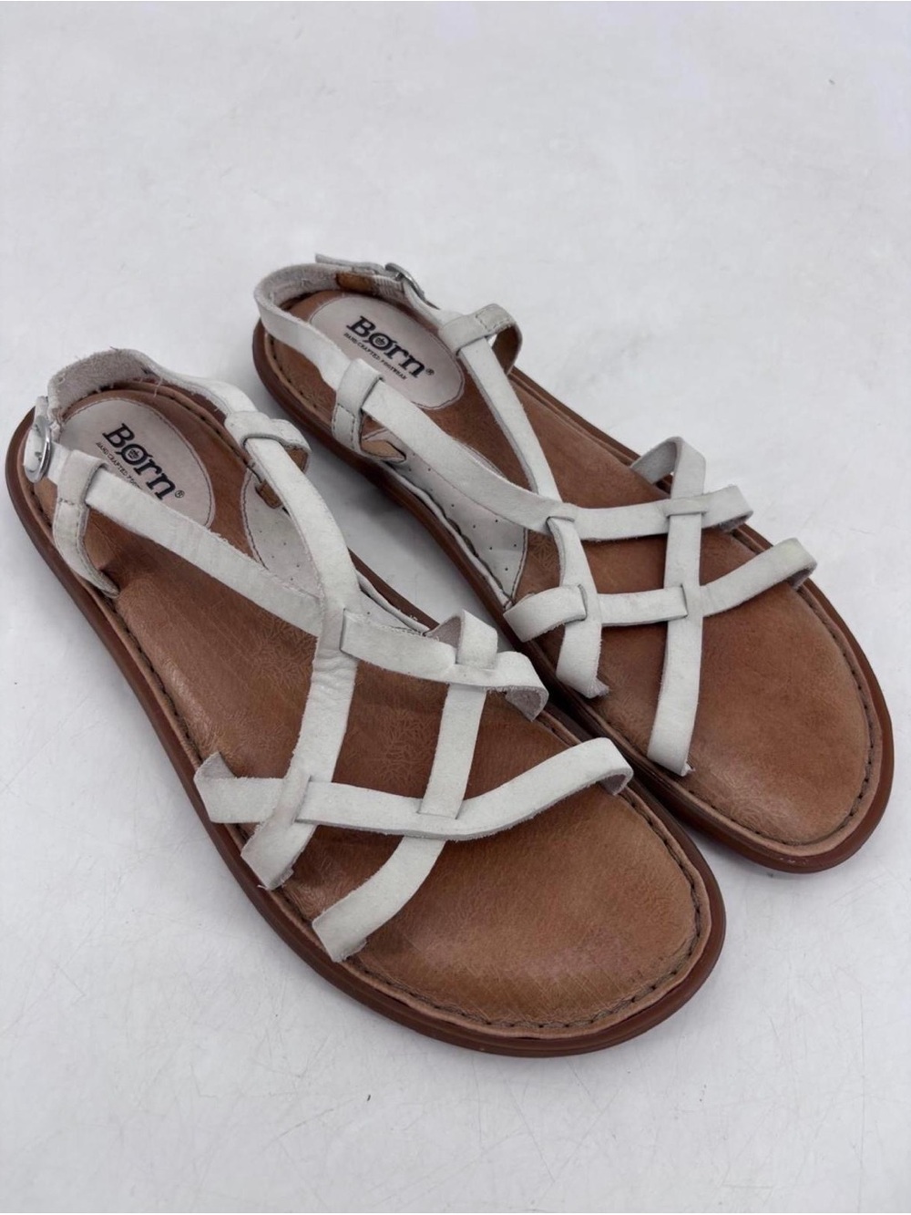 Born Leather Handcrafted Strappy Woven Plush Cushioned Open Toe Flat Sandals